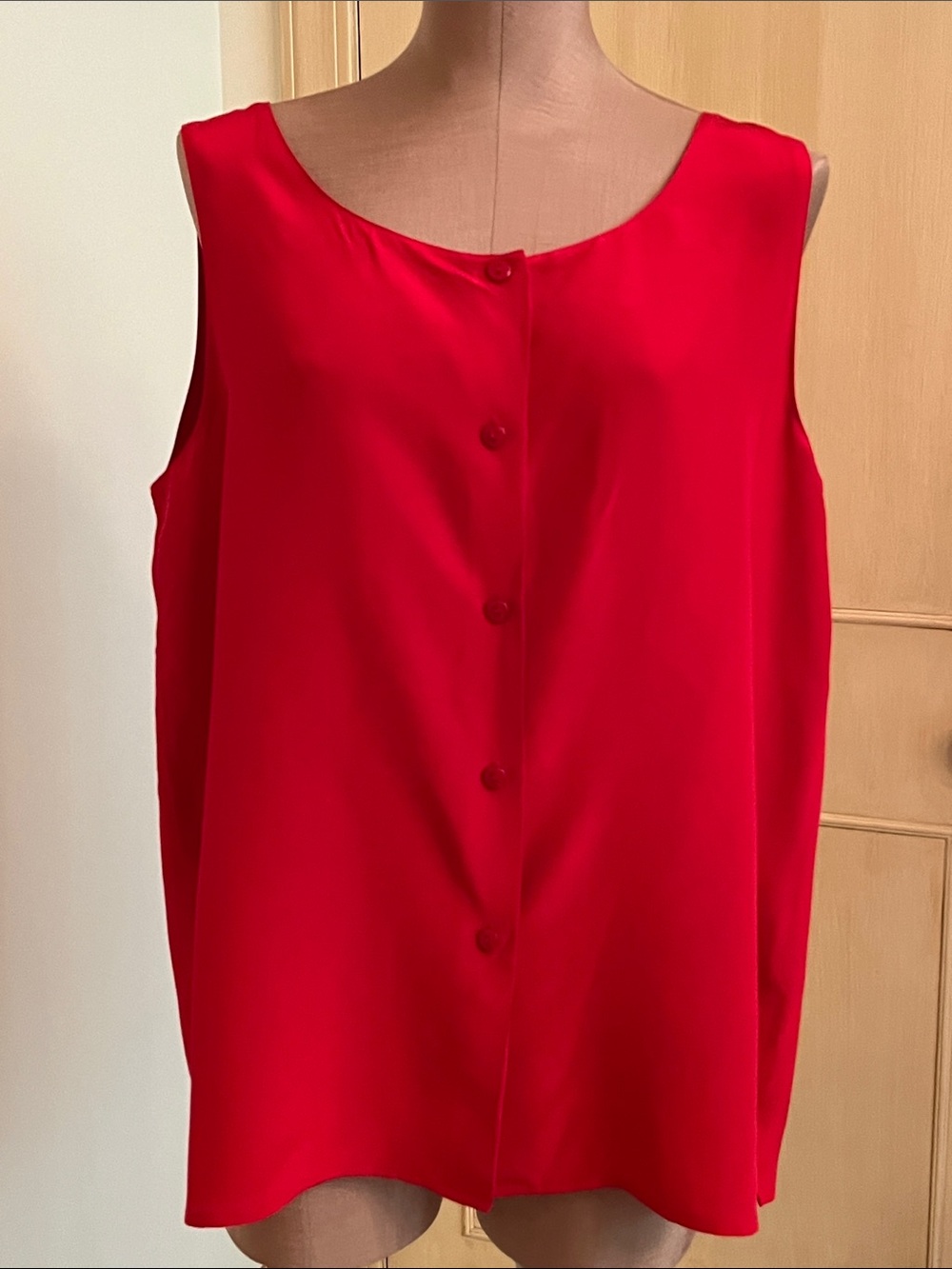 LIZ CLAIBORNE VTG Classic Holiday 100% Silk Red Sleeveless Button-Up Blouse 16